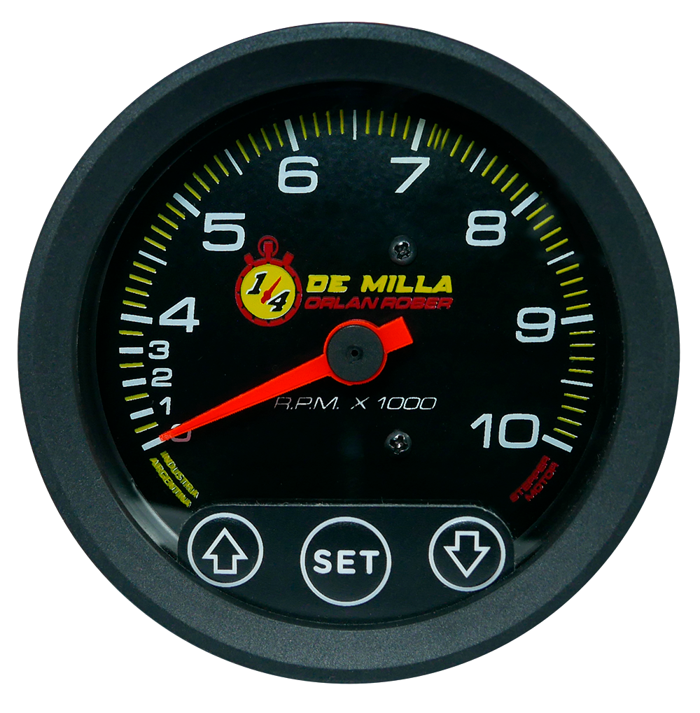 Tacómetro Ø80. Comp. Negro 10K 1/4 milla. Escala red. c/spark cut.
