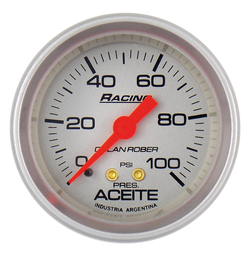 Manómetro de aceite mec. Racing Plata Ø52 100 psi