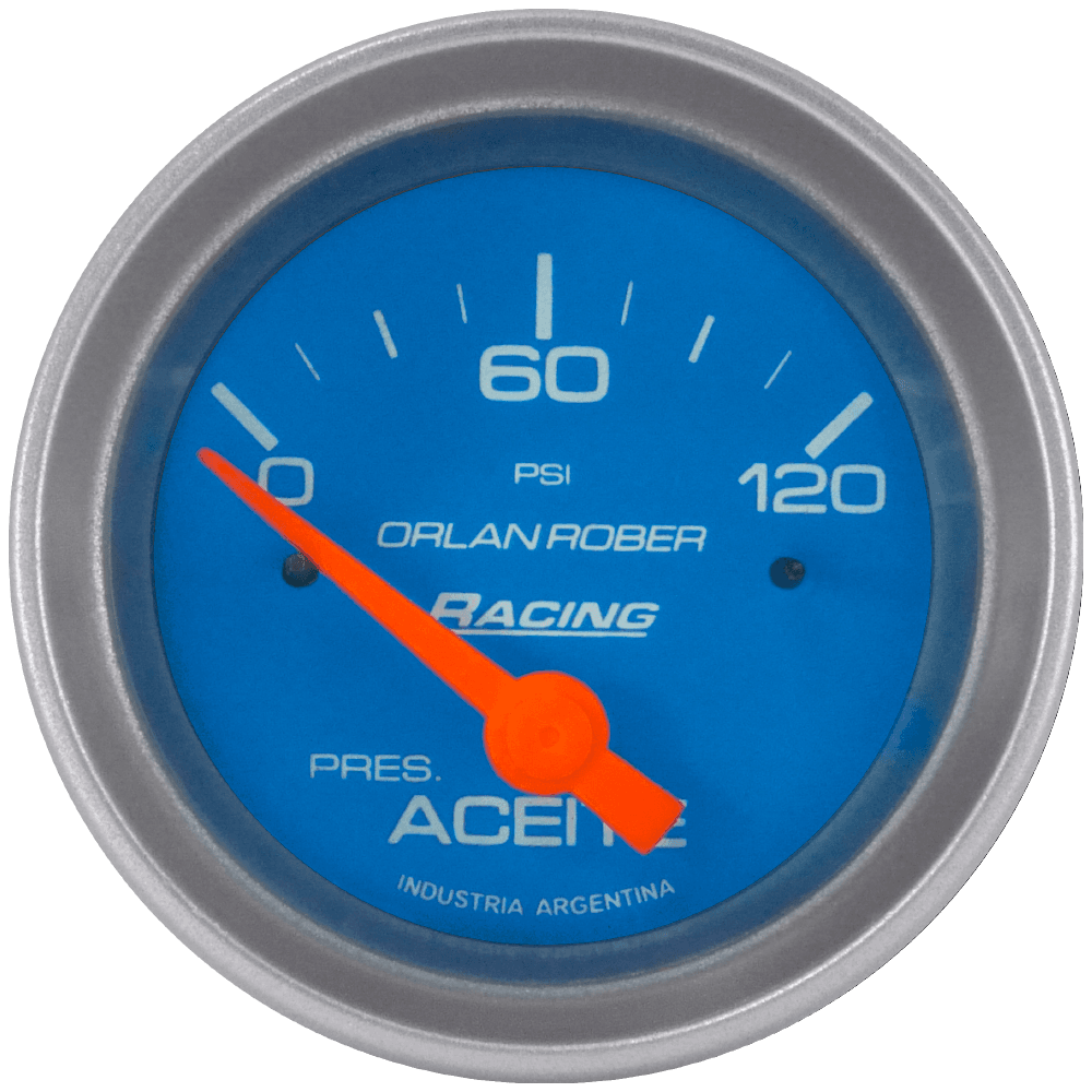 Manómetro de aceite 12v Racing Celeste Ø52 120 psi