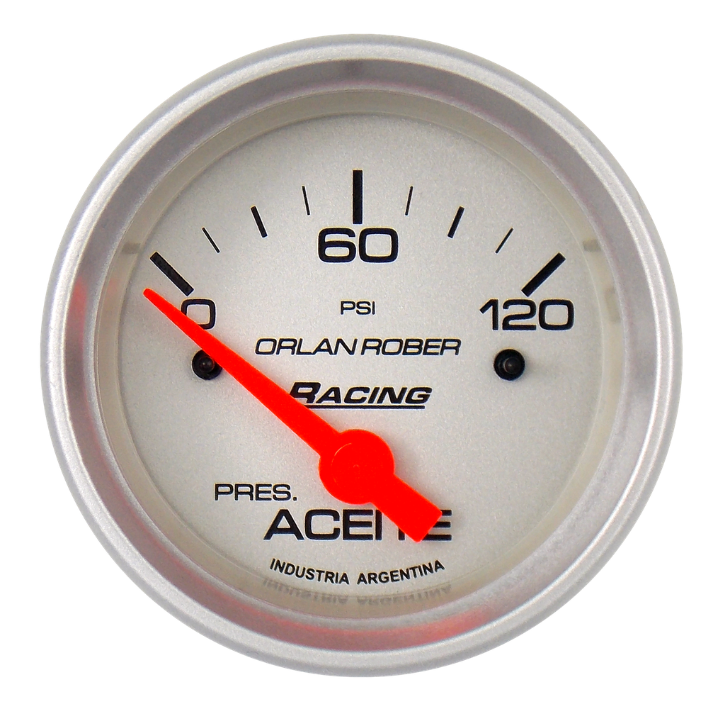 Manómetro de aceite 12v Racing Plata Ø52 120 psi