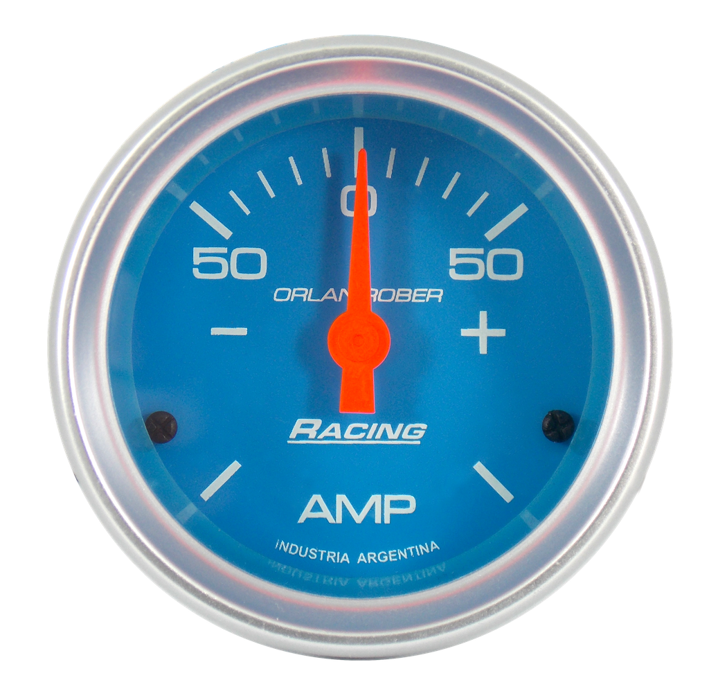Amperímetro Racing Celeste Ø52mm -50 / +50