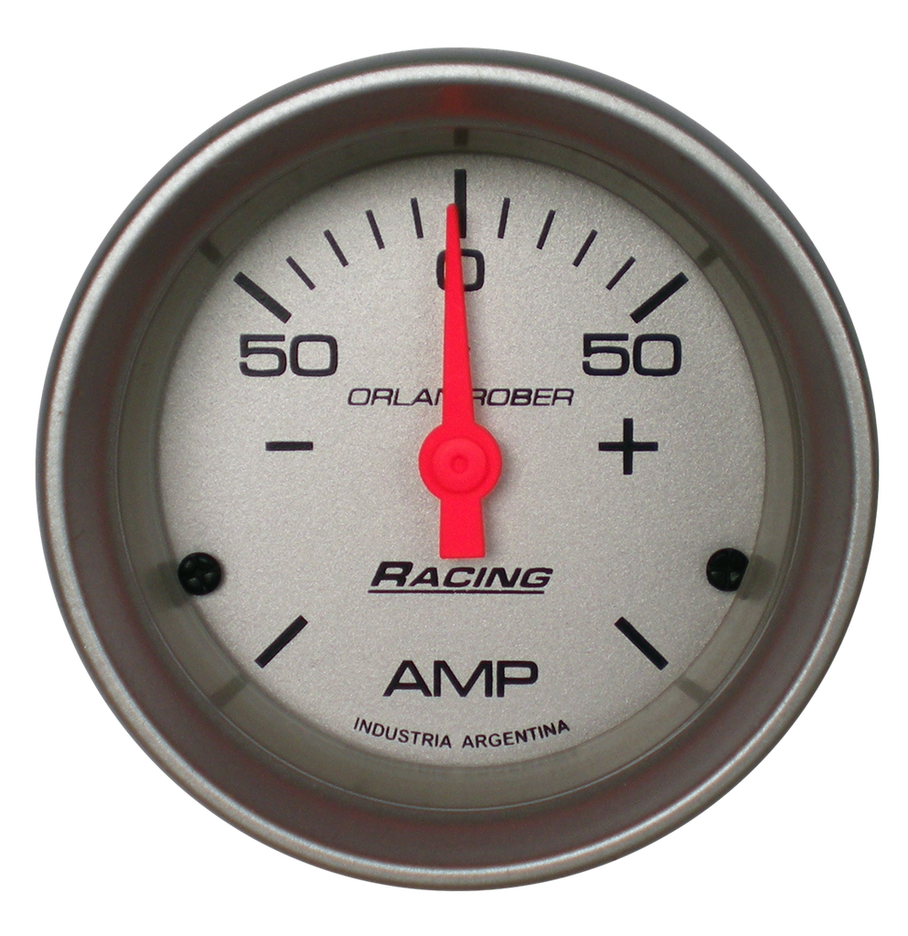 Amperímetro Racing Plata Ø52mm -50 / +50