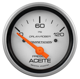 [816 P 120] Manómetro de aceite 12v Comp. Plata Ø60 120 Lbs